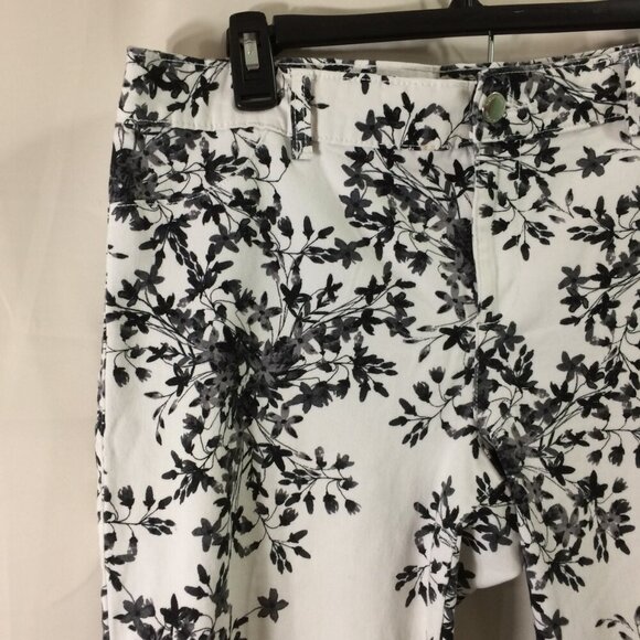 Calvin Klein Pants Ankle Black White Floral Print Cotton Stretch 4 Pockets Sz 10 - Picture 4 of 6